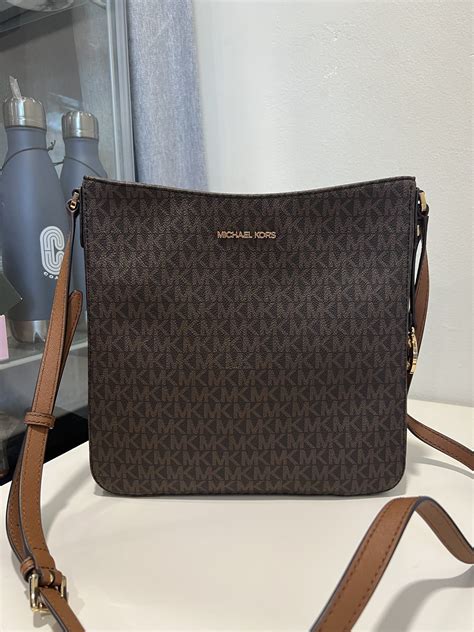 michael kors jet set travel large messenger signature brown|michael kors messenger bag.